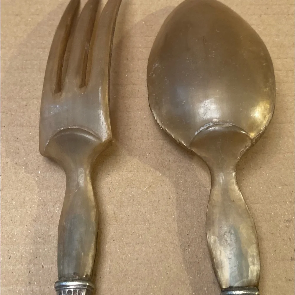 Antique Silver plate center, Bakelite handles serving fork spoon